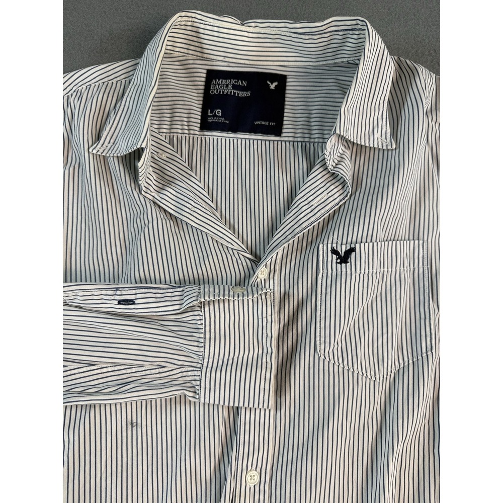 American Eagle Outfitters Shirt Mens Large White Stripe Button Up Casual Cotton